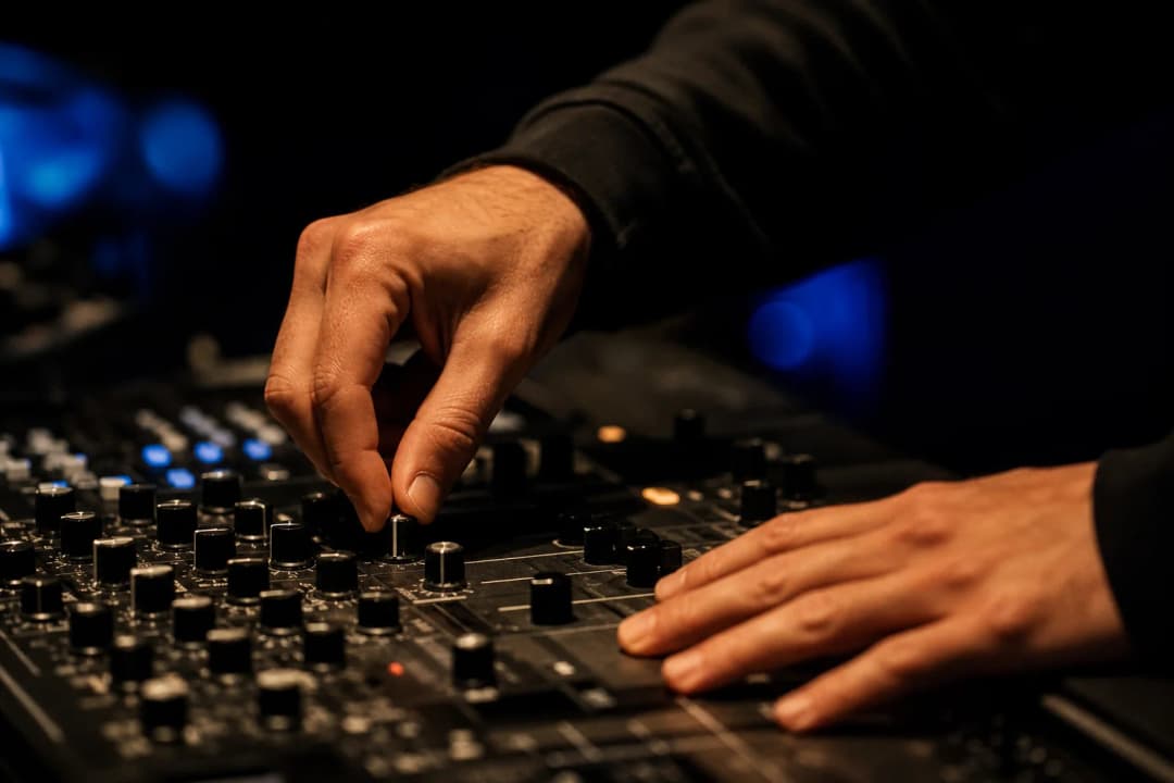 DJ adjusting mixer controls