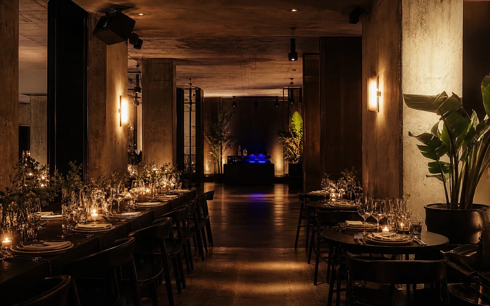 Spacious event venue illuminated with ambient lighting before opening